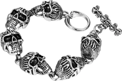 Produktbild von Karisma Männer Edelstahl 316L Armband Totenköpfe Biker Schwarze Augen BJ918 - 23cm
