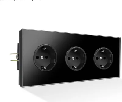 Produktbild von PANGTZEEN Schuko Steckdose, 3 Fach, Dreifach Wandsteckdose, Gehärtetes Glas, 16A, Schwarz, für Wohnzimmer, Schlafzimmer, Büro.