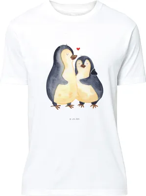 Produktbild von Mr. & Mrs. Panda S T-Shirt Pinguin umarmen - Weiß - Geschenk, Spruch-Shirt, Tshirt, Verlobung, Hochzeit, Shirt, Hochzeitstag, Liebe, Größe, Umarmung Verliebt, Verknallt