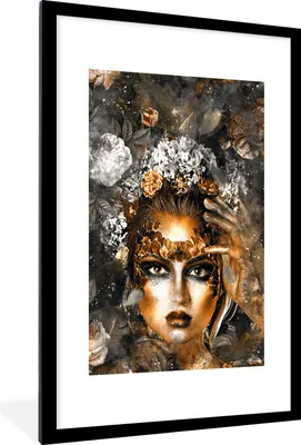 Produktbild von MuchoWow® MuchoWow® Gerahmtes Poster Frauen - Blumen - Gold 60x90 cm - Poster mit zchwarzem Bilderrahmen - Dekoration - Wandposter Wohnzimmer - Hochwertig
