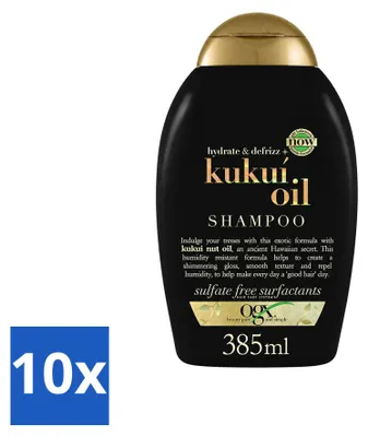 Imagen del producto de 10 botellas de champú OGX con aceite de kukui - Hidratante - Antifrizz - 385 ml - Paquete económico - 10 unidades