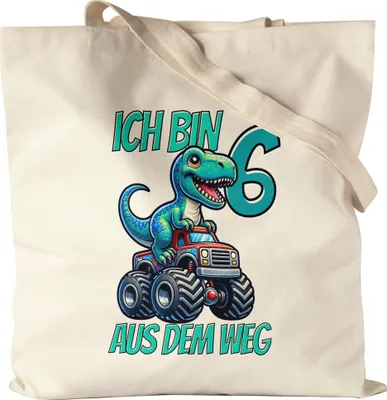 Produktbild von Kinder 6. Geburtstag Tragetasche Dino Dinosaurier Auto 6 Jahre Junge Monstertruck