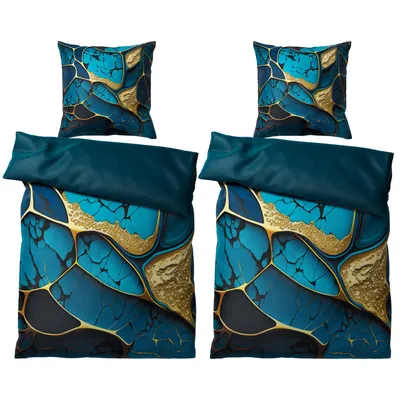 Produktbild von SANILO® Bettwäsche 135x200 cm, 100% feinste Baumwolle, 4-teilig, Bettbezug, Kissenbezug 80x80cm - Marmor Cobalt