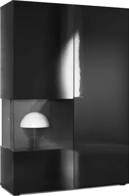 Produktbild von Vladon Vitrine Kommode Hochschrank Morena,  Germany, Korpus in Schwarz matt / Rechte Tür und der Einsatz in Schwarz Hochglanz