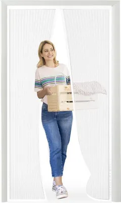 Immagine prodotto di Tenda magnetica per aerei, tenda anti-insetti, ideale per porte di balconi, cantine e terrazze, facile da installare con adesivo, non richiede forature, bianca, 130 x 220 cm