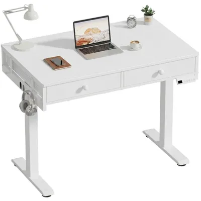 Image de Bureau électrique réglable en hauteur - Plateau de 100x60 cm - Bois blanc