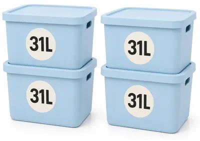 Produktbild von Plastard Aufbewahrungsbox mit Deckel 4er-Set 31 Liter in Blau