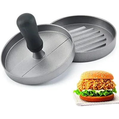 Produktbild von Hochwertige Burgerpresse aus Aluguss 11,8cm für Hamburger Patties BBQ Antihaft mit Kunststoffgriff Spülmaschinenfest Geformte Burger Rillen Design