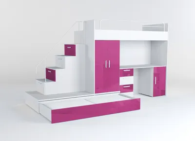 Produktbild von Etagenbett TOMI 5, Doppelstockbett Hochglanz Kinderbett Hochbett, OHNE Matraze und Lattenrost (Weiss + Rosa, Glanz)