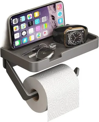 Produktbild von Toilettenpapierhalter mit Ablage - 2-in-1 Wandmontage und Selbstklebend