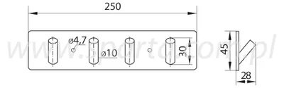 Produktbild von HK034 Hakenleiste mit 4 Haken aus Edelstahl 250x45mm