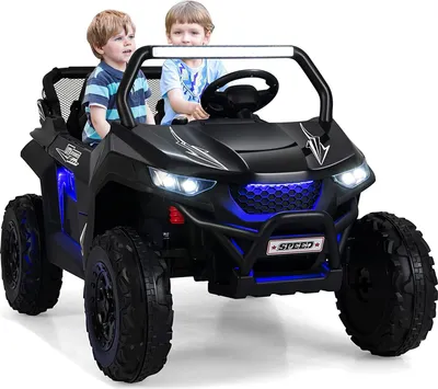 Produktbild von GOPLUS 12V Kinder Elektroauto, 2-Sitzer Kinderfahrzeug mit 2,4 GHz Fernbedienung, Scheinwerfer, Musik, Coolen Lichteffekten & Aufbewahrungstasche, für 3-8 Jahre (Schwarz)