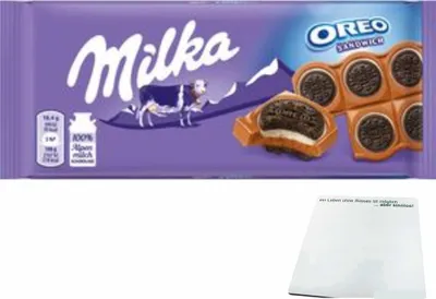 Produktbild von Milka Oreo Sandwich Schokolade (92g Tafel) + usy Block