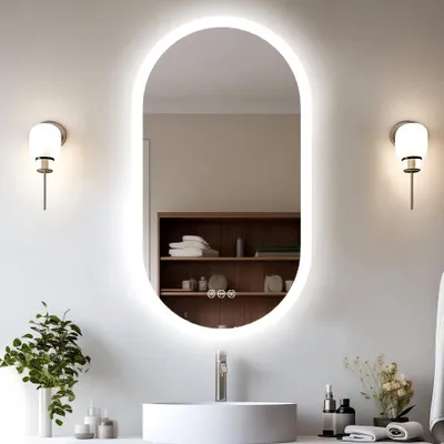Obrázek produktu pro WISFOR LED zrcadlo do koupelny, oválné, 60x90 cm, nástěnné zrcadlo s osvětlením, funkcí proti zamlžování, 3 barvy světla a paměťovou funkcí
