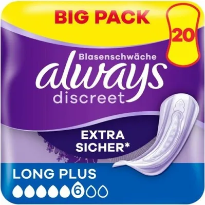 Produktbild von Always Discreet Blasenschwäche Long Plus 20 Stück Extra Sicher & Diskret Inkontinenzeinlagen
