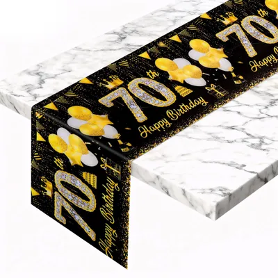 Tafelläufer 70. Geburtstag, Schwarz-Gold, 180x35 cm