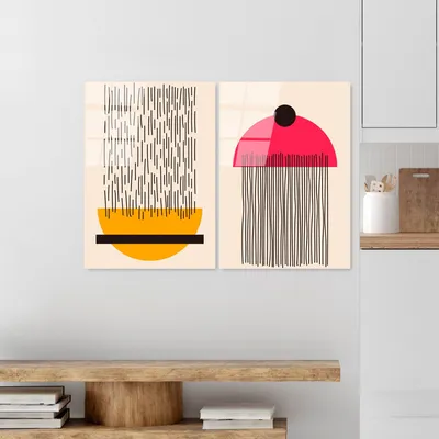 Produktbild von Wallity, UV-943 - 45 x 65, Dekoratives Gemälde aus gehärtetem Glas (2 Stück), Mehrfarbig, 100 % gehärtetes Glas, 45 x 65 cm
