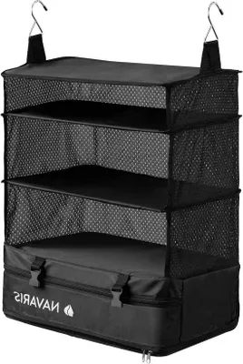 Produktbild von Famanu Kleiderorganizer für Reisen - 45 x 30 x 49 cm Aufbewahrungssystem - Aus robustem Nylon - Mit Haken zum Aufhängen