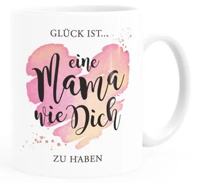 Produktbild von Kaffee-Tasse Herz Spruch "Glück ist eine Mama wie dich zu haben" Geschenk Muttertag Geburtstag SpecialMe® Uni-Weiß Keramik-Tasse