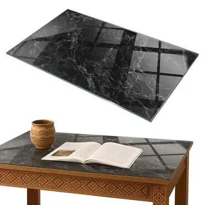 Produktbild von Glasplatte Tisch – Esstischplatte Glas – Tischplatte Glas – Glasarbeitsplatte Tisch – Glasplatte Esstisch – Pflegeleicht – Witterungsbeständig – 100x70 cm – Marmormuster mit Adern