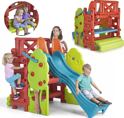 Image de Aire de jeux Feber avec toboggan et table Maison en bois