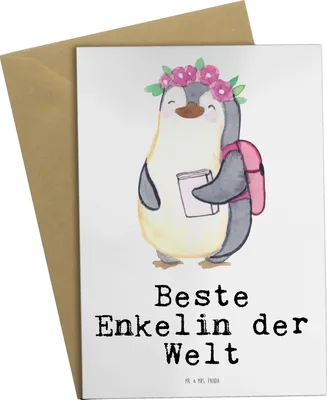 Produktbild von Mr. & Mrs. Panda Grußkarte Pinguin Beste Enkelin der Welt - Weiß - Geschenk, Enkelkind, Geschenkidee, weihnachtskarten, Enkeltochter, einladungskarten, Grußkarten, Opa