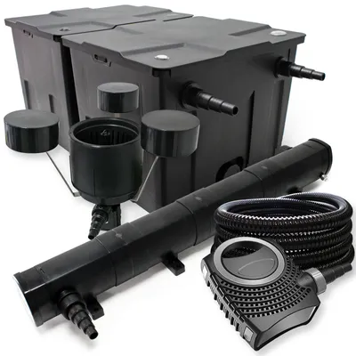 Immagine prodotto di Set completo Wiltec: filtro per laghetti CBF-350B fino a 60000 L sistema di filtraggio a flusso continuo, pompa per laghetti NEO10000 10000l/h 80W, chiarificatore per laghetti CUV-272 72W, tubo per laghetti 25m 25 mm, schiumatoio CSP-250 2500l/h 45W