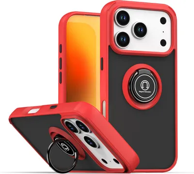 Produktbild von Hülle für iPhone 17 Pro Matte Transluzent TPU Stoßfest Schutzhülle mit Ring Halter Ständer Rot