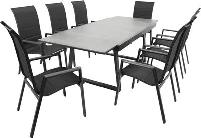 Produktbild von DEGAMO Gartenset REIMS 9-teilig, Alu schwarz + Glas + Kunstgewebe