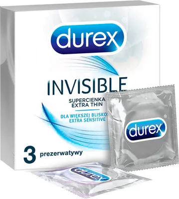 Produktbild von Durex Invisible, Männliches Kondom, Transparent, Latex, Zusätzliches Gefühl, 52 mm, 3 Stück(e)