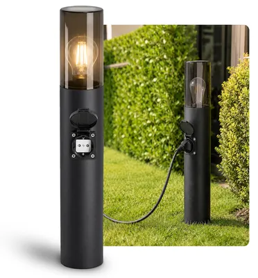 Produktbild von SSC-LUXon VARDA Wegeleuchte Außen mit Steckdose inkl. LED E27 Glühbirne warmweiß 4W - Energiesäule Stromsäule mit Licht IP44 230V