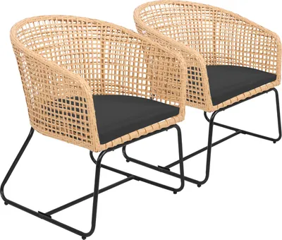 Image de Lot de 2 fauteuils en rotin synthétique avec coussins RINA