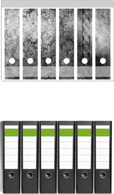 Produktbild von Wallario 6 Stück breite Ordner inkl. Klebeetiketten mit Motive Schnörkelmuster in grau -  Set mit Rückenschildern / Ordnerrücken Stickern