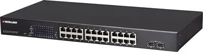 Produktbild von Intellinet 24-Port Gigabit Ethernet PoE+ Web-Managed Switch mit 2 SFP-Ports, 24 x PoE ports, IEEE 802.3at/af Power over Ethernet (PoE+/PoE), 2 x SFP, Endspan, PDM-Funktion, 19" Rackmount, Managed, Gigabit Ethernet (10/100/1000), Power over Ethernet (PoE), Rack-Einbau