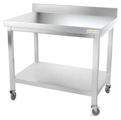 Obrázek produktu pro Nerezová pracovní deska rozměrů 1000 x 600 mm, s podnožím na kolečkách, řada PREMIUM - GOLDINOX
