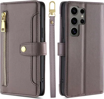 Produktbild von Handykette Samsung Hülle mit Band Handyhülle Kartenfächer Kunstleder Umhängetasche Galaxy S24 Ultra Grau