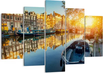 Produktbild von Bild auf Leinwand - Leinwandbild - Kanal Boot Amsterdam Wasser - 150x100cm - Wand Bild - Wanddeko - Leinwanddruck - Bilder - Kunstdruck - Wanddekoration - Leinwand bilder - Wandkunst - EA150x100-2857