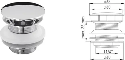 Produktbild von ASW Design Schaftventil 107527 verchromt, mit Überlauf, mit Haube