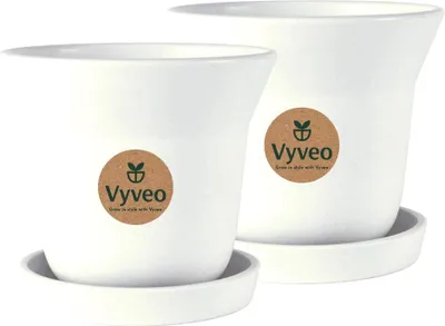 Image de Vyveo - Pot de fleurs Aalta avec soucoupe - lot de 2 - blanc - 15 x 13