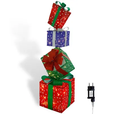 Produktbild von CCLIFE LED Geschenkbox 4er, Netzstecker Weihnachten Weihnachtenbox Beleuchtete Lichterkette Weihnachtsdeko, CushHom