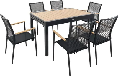 Produktbild von di volio Gartenmöbel-Set GAVO, rechteckiger Gartentisch mit 6 Stühlen - Essgruppe für 6 Personen, langlebig & wetterfest, aus robusten Materialien - Beige