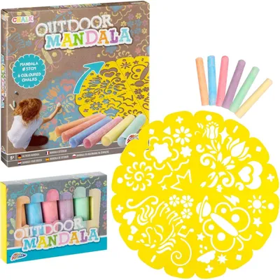 Produktbild von Outdoor-Mandala-Schablone und Pflasterkreide-Set 6 Farben Mandalas