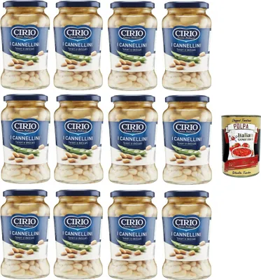 Produktbild von Cirio I Cannellini, Teneri e Delicati,Cannellini, zarte und zarte Cannellini-Bohnen 12x370gr + Italian Gourmet polpa 400g