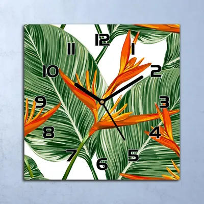 Produktbild von Wanduhr Echt-Glas-Küchenuhr Tropische Pflanzen Quarz 30x30 Deko Bilder