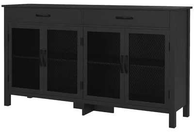 Produktbild von Niedriges Sideboard mit 4 Tš¹ren, verstellbaren Einlegeb?den und 2 Schubladen, Industriestil, 150 x 40 x 85 cm, schwarz