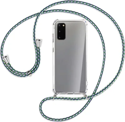 Produktbild von Handykette Backcover-Schutzhülle mit Band (Metall silberfarben) für Samsung Galaxy S20 (G980) - grün/blau/weiß
