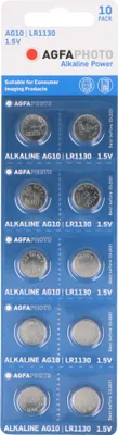 Produktbild von Agfaphoto Batterie Alkaline, Knopfzelle, LR54, V10GA, 1.5V Power, Retail Blister (10-Pack)