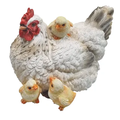 Produktbild von Fachhandel Plus Dekofigur Henne Huhn Louise mit Küken lebensechte Tierfigur