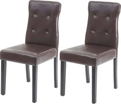 Produktbild von 2er-Set Esszimmerstuhl HWC-E58, Stuhl Essstühle  Kunstleder braun, dunkle Beine