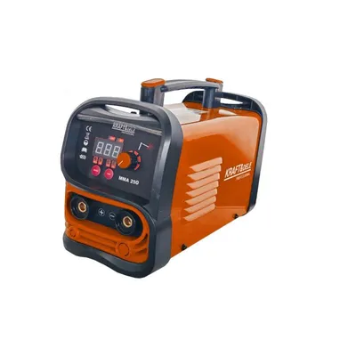 An orange and black welding machine is shown against a white background.